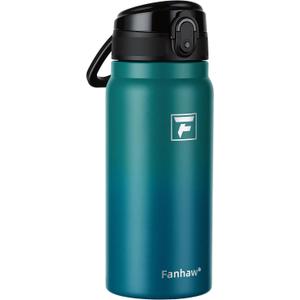 Fanhaw 20 Oz Insulated Stainless Steel Water Bottle with Chug Lid Wide Mouth, Leak-Proof, BPA-Free Ideal for Kids, Adults, Sports, Gym, and Outdoor Use (Green Blue)