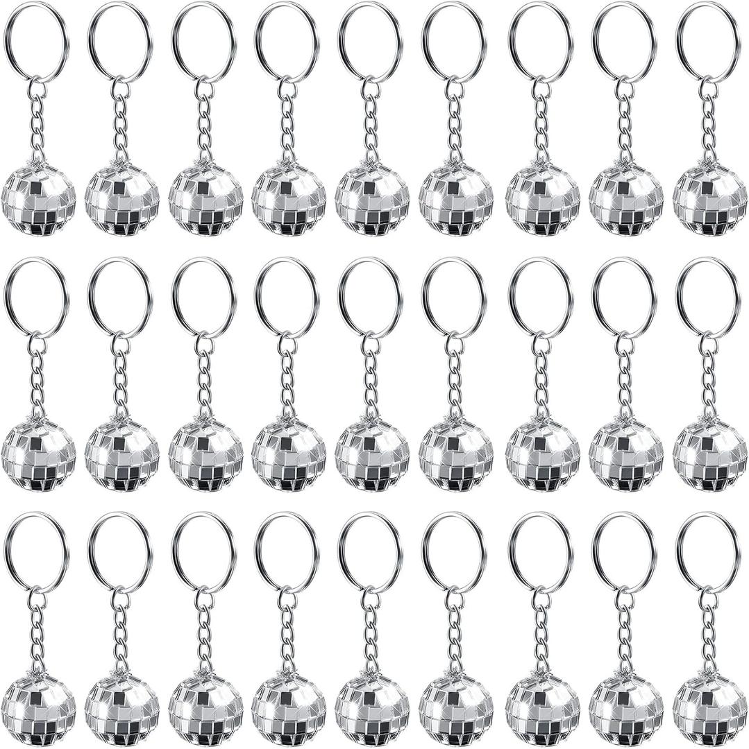 Henoyso 36 Pcs Mini Disco Ball Keychain Bulk Disco Ball Party Favors Sliver Disco for 70s 80s Decorations Mardi Gras Supplies