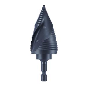 3 Sizes M2 Quick Change Step Drill Bit, 7/8", 1-1/8", 1-3/8" Black Cone Drill Bits for Steel Metal Sheet Hole Drilling Cutting, Multiple Hole Sprial Unibit, Stepped Up Bits Home Tools