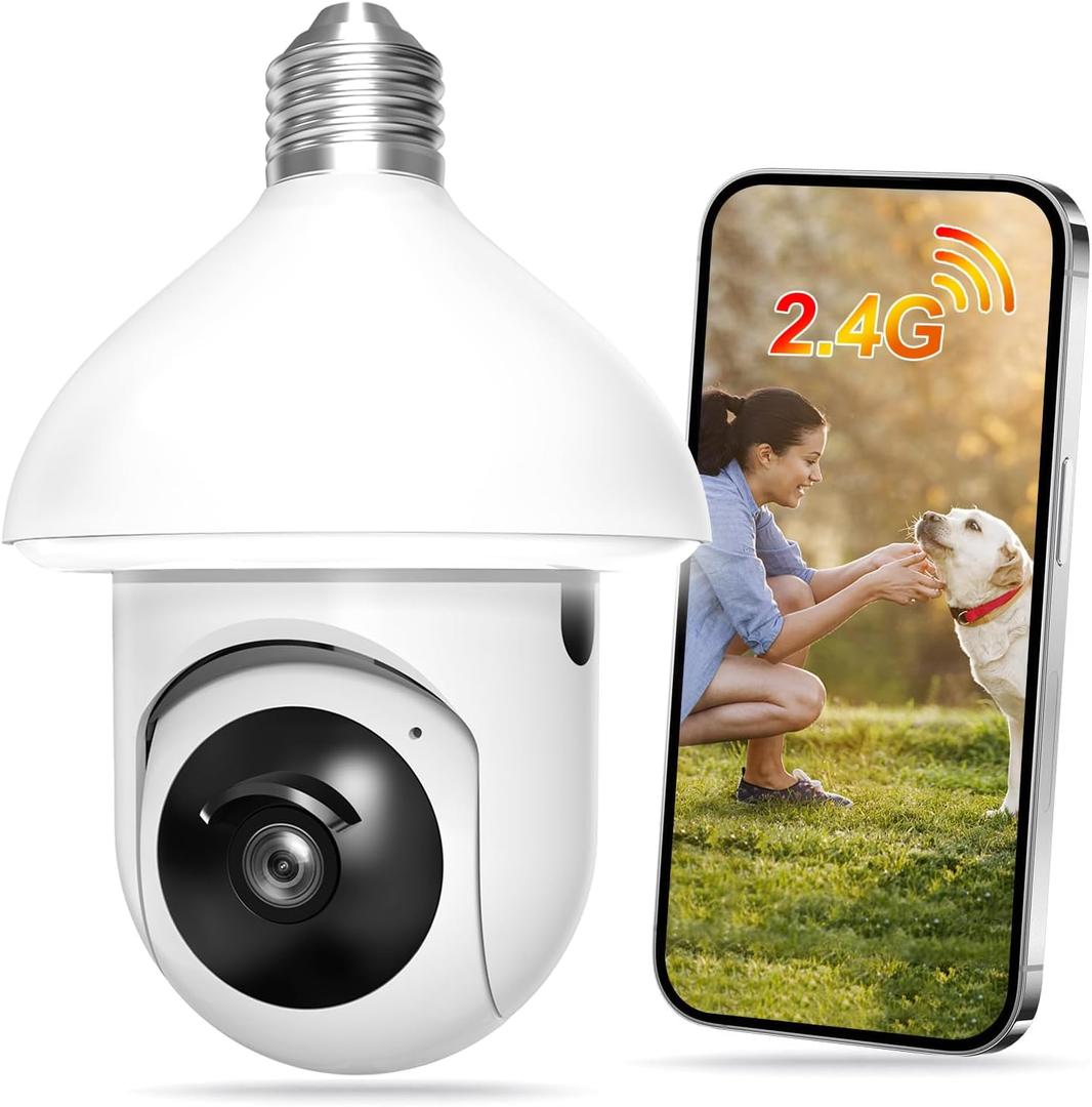 Light Bulb Security Camera -2.4GHz WiFi 1080p Security Cameras Wireless Indoor Outdoor Motion Detection and Alarm,Two-Way Talk,Color Night Vision,Can be Used as a Street lamp