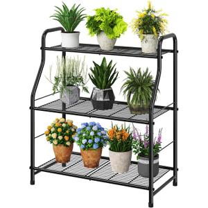 Simple Trending Plant Stand Indoor Outdoor, Plant Shelf for Multiple Pots Metal, 3 Tiers Large Plant Holder for Living Room Garden Balcony