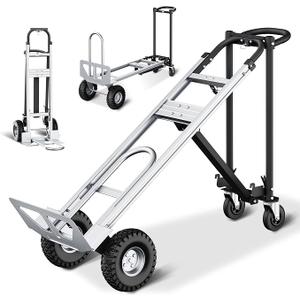 3 in 1 Convertible Hand Truck Dolly Cart with 10" Pneumatic Wheels, 1000LBS Capacity Heavy Duty Dolly, Hand Cart with Bungee Cords for Logistics, Moving, Shopping, Home, Office (Black)