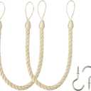 BEL AVENIR Curtain Ropes Tiebacks Tie-Backs, Curtain Handmade Holdbacks with 2 Metal Screw Hooks (Beige, 2pack)