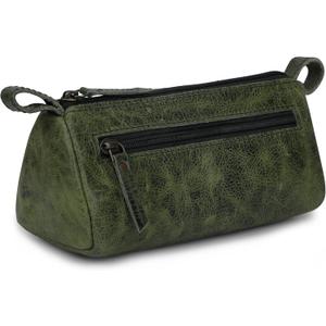 Leather Makeup Bag for Women  Genuine Leather Cosmetic Bag Travel, Handmade Zippered Makeup Pouch, Small Toiletry Bag, Shaving Kit & Stationery Organizer- Forest Green