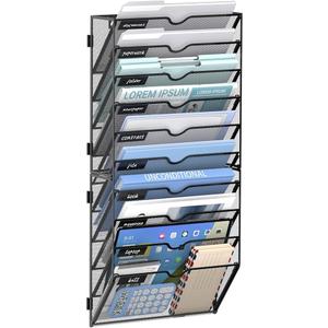 Wall File Organizer Office Hanging Mail Holder Wall Mounted, Mesh Paper Document Organizer for Office Home School, Black