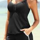 Talisea Women 2 Piece Tankini Swimsuit with Pockets Boy Shorts Modest Bathing Suit Tummy Control Tank Top (Black, XXL)