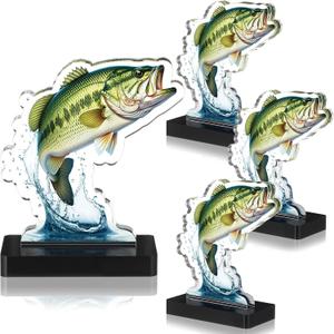 Weysat 4 Pcs Fishing Trophy Award for Ceremonies Tournaments Competitions Acrylic bass Fish Trophy Prizes Reward for Adults Fishermen Gifts