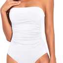 Holipick Women Tummy Control One Piece Swimsuits Strapless Bandeau Bathing Suits Slimming Halter Swimwear (Large, White)
