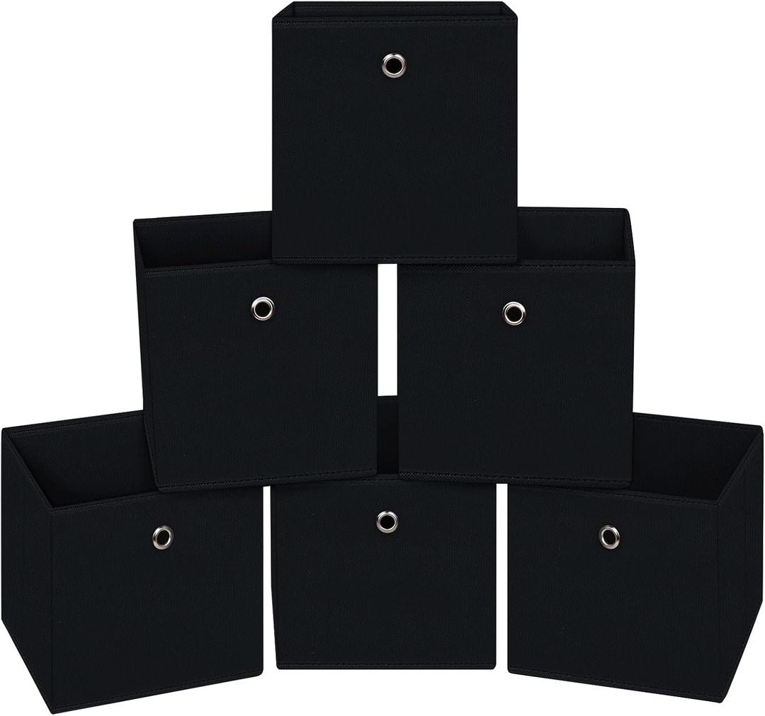 Black Foldable Storage Cubes Bins ,11 Inch Cloth Storage Cube Fabric Storage Box Cubes Organizer Baskets with Handles for Home Organizer Set of 6 (Black)