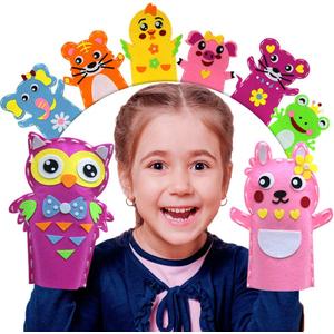 Creatoy Animal Hand Puppet Crafts Kit for Kids 8pcs Sewing Kits for Girls 4-9 Felt DIY Sewing Projects Toddler Activities Story Telling Pretend Play Party Favors Toys