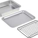 Nordic Ware Naturals 3 Piece Compact Pan Set, Toaster Oven, Counter Ovens, Air Fryer and Broiler Safe, Size for 1-2 Portions - Includes Baking Sheet, Broiling Rack and Rectangular Pan