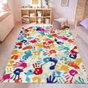 STARUIA Colorful Kids Rug for Playroom 8x10, Large Handprints and Footprints Classroom Rug, Non-Slip Washable Area Rugs for Kids Room Nursery, Soft Throw Carpet Indoor Playmat for Living Room Bedroom