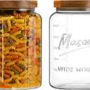 1 Gallon Glass Mason Jar with Airtight Wooden Lid, Wide Mouth Large Food Storage Container with Measurement Markings For Kitchen Pantry, Pickling, Cookies, Flour & Sugar - 2 Pack