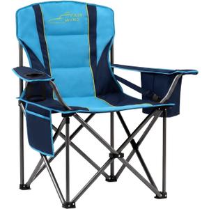 FAIR WIND Padded Camping Chair 500LBS Capacity Heavy Duty Oversized Folding Chair for Heavy People Portable Lawn Chair with Adjustable Lumbar Support, Cooler Bag & Cup Holder for Outdoor, Beach