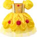 Infant Girls Princess Dress Yellow Ball Gown with Rose Decor Tiara Headband for Toddler Birthday Party 12-18M