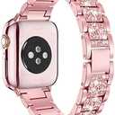Mosonio Compatible with Apple Watch Band 38mm 40mm 41mm 42mm 44mm 45mm 46mm 49mm with 2 Pack Case Women, Jewelry Replacement Metal Bands Strap with Bling PC Protective Case for iWatch Ultra SE Series 11/10/9/8/7/6/5/4/3/2/1 (Sizes Vary By Mode)