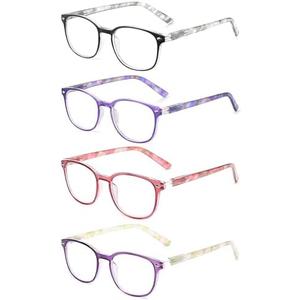 JM Reading Glasses Set of 4 Quality Spring Hinge Readers Men Women Glasses for Reading +4.0 Mix Color