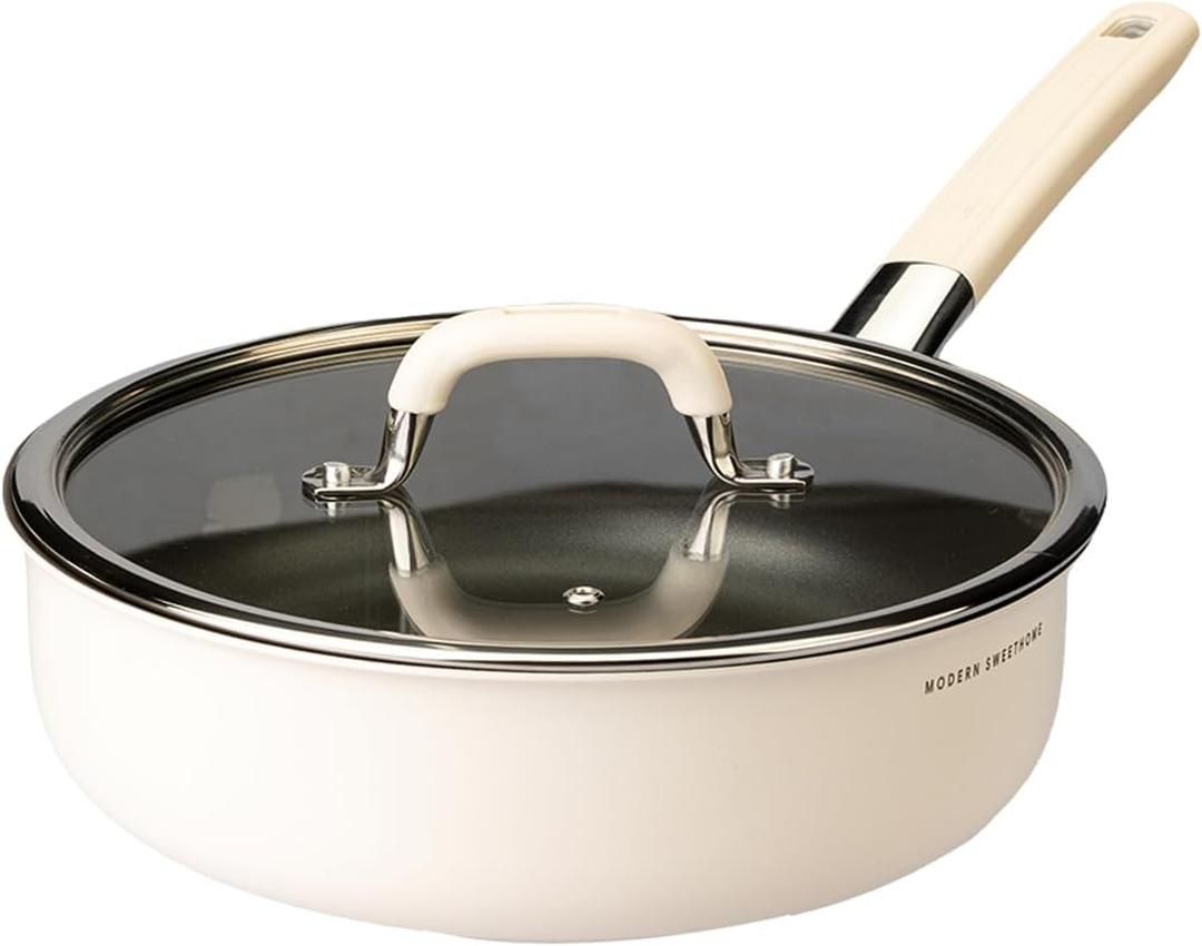 10 inch Titanium Ceramic Nonstick Frying Pan with Lid – Scratch Resistant Skillet, Induction & Gas Stove Compatible, PFOA-Free Cookware for Eggs and Steak