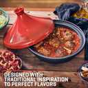 Uno Casa Tagine Pot - 3.65-Quart Moroccan Tajine with Enameled Cast Iron Base and Ceramic Cone-Shaped Lid, High-Quality Cookware- Red Double Oven Mitts Included