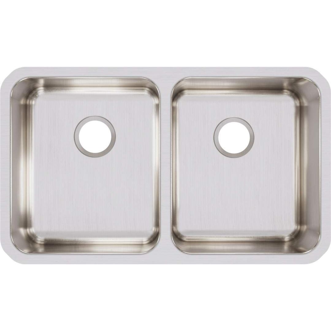 Elkay Lustertone ELUH3118 Equal Double Bowl Undermount Stainless Steel Kitchen Sink