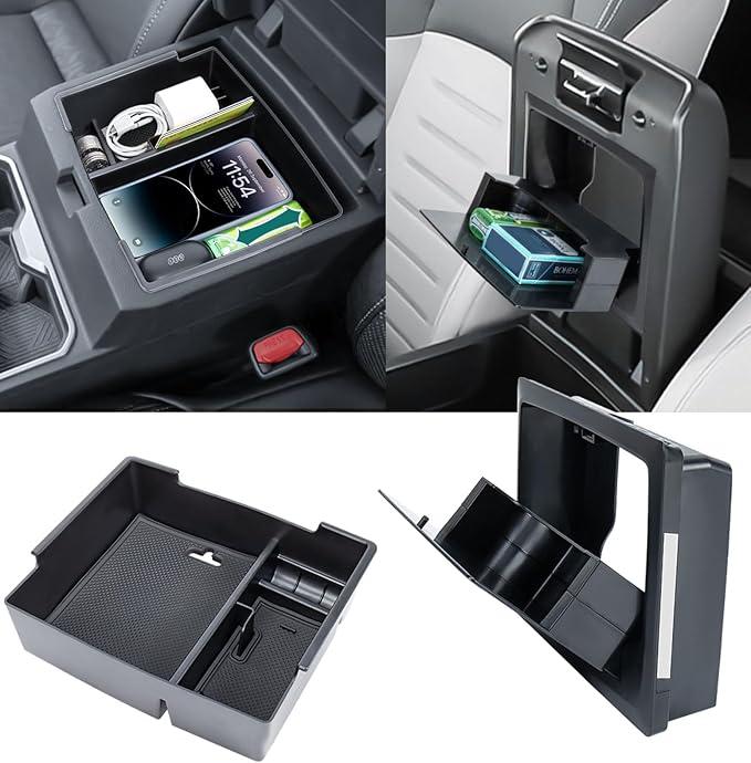 Neepiar 2PCS Center Console Organizer Compatible with 2024 2025 2026 Toyota Tacoma Hidden Storage Box Armrest Tray and Insert Secret Compartment Interior Accessories