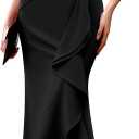 BeryLove Women Formal Wedding Guest Cocktail Midi Ruffle Dresses Mother of The Bride Dress Evening Prom Party Elegant Long Dress 7099 Black XL