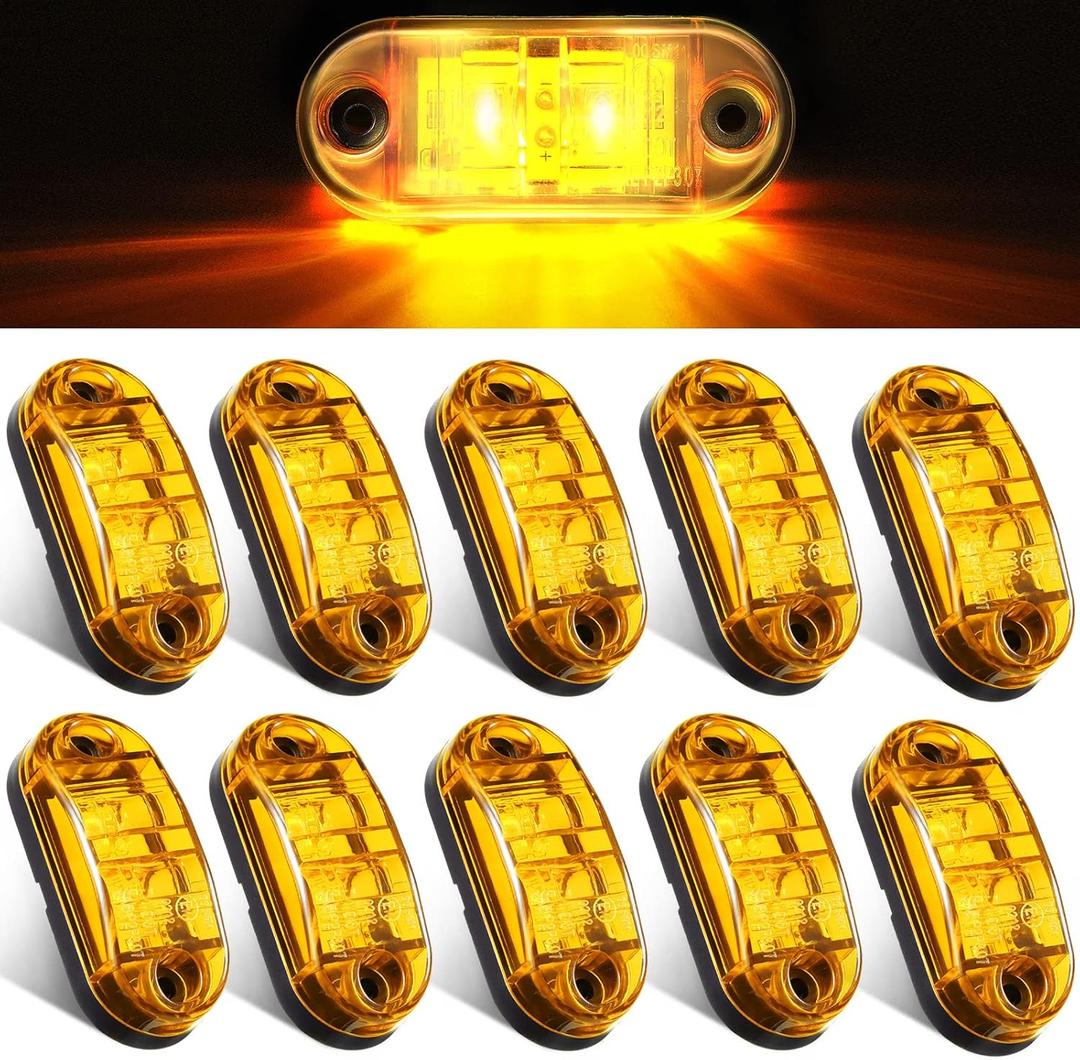 Tallew 10 Pcs 2.5 Inch LED Trailer Lights 2 Diode Waterproof LED Trailer Side Marker Oval Signal Running Lights for Truck Boat Rv(Amber)