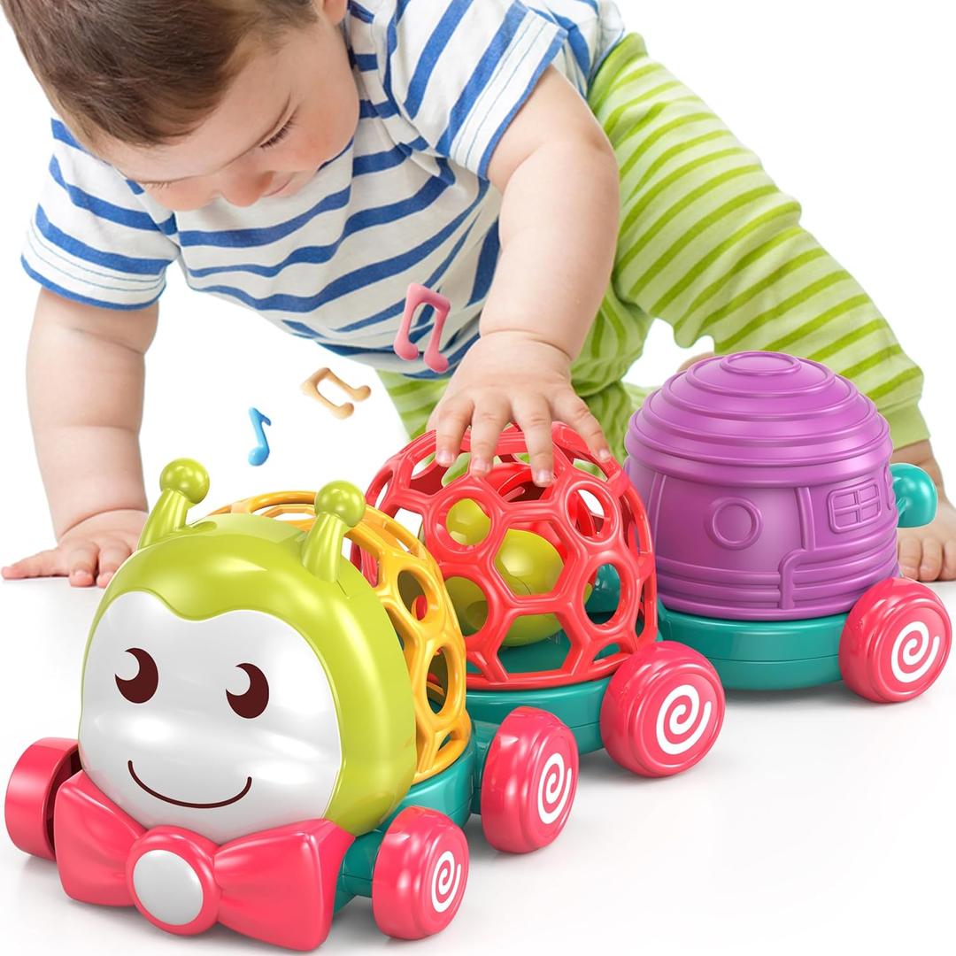 MOONTOY Caterpillar Car Toys for Babies 612 Months, Infant Musical Push & Go Crawling Toy for Toddler Sensory Soft Developmental Grasp Baby Toy Car for 7 8 9 10 11 18 Month 1 Year Old Boys Girls Gift