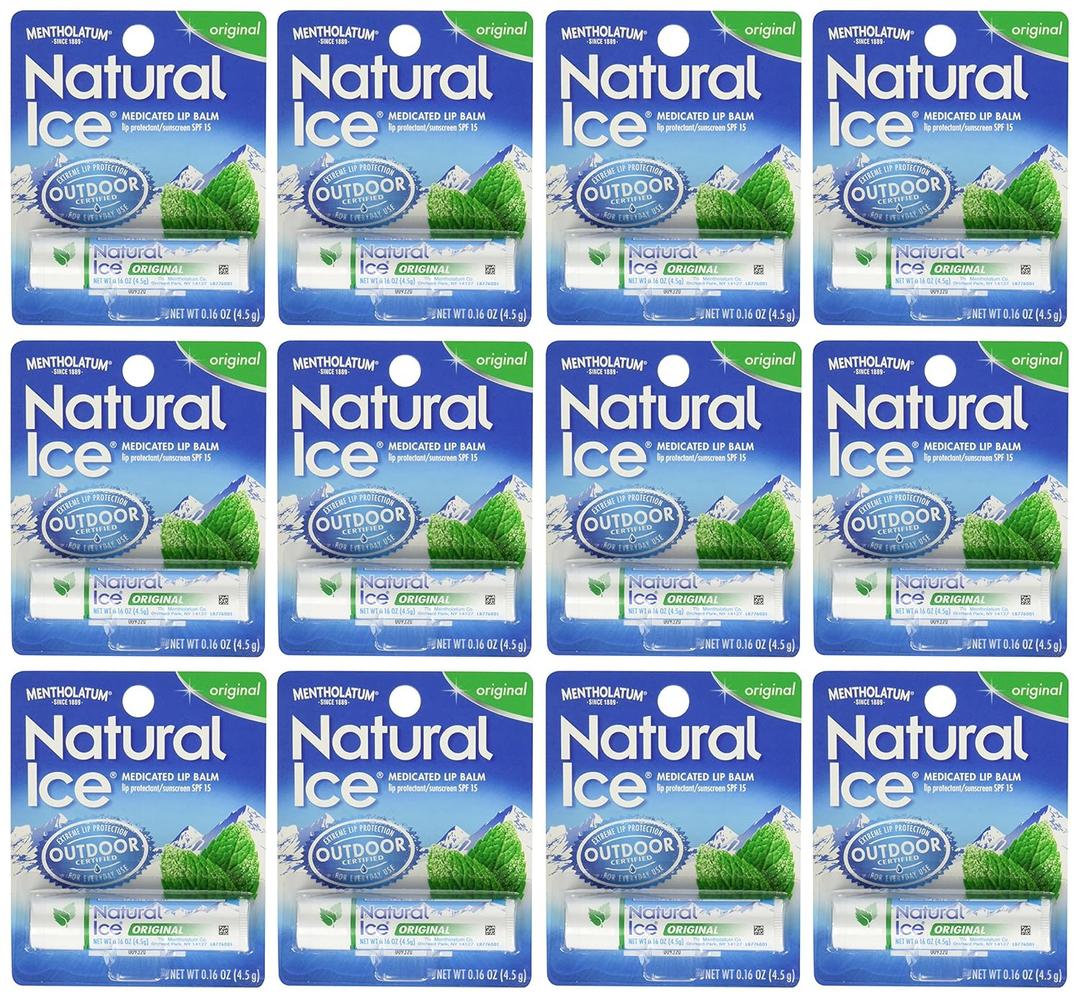 Mentholatum Natural Ice Medicated Lip Protectant Sunscreen, 0.16 Ounce (Pack of 12)