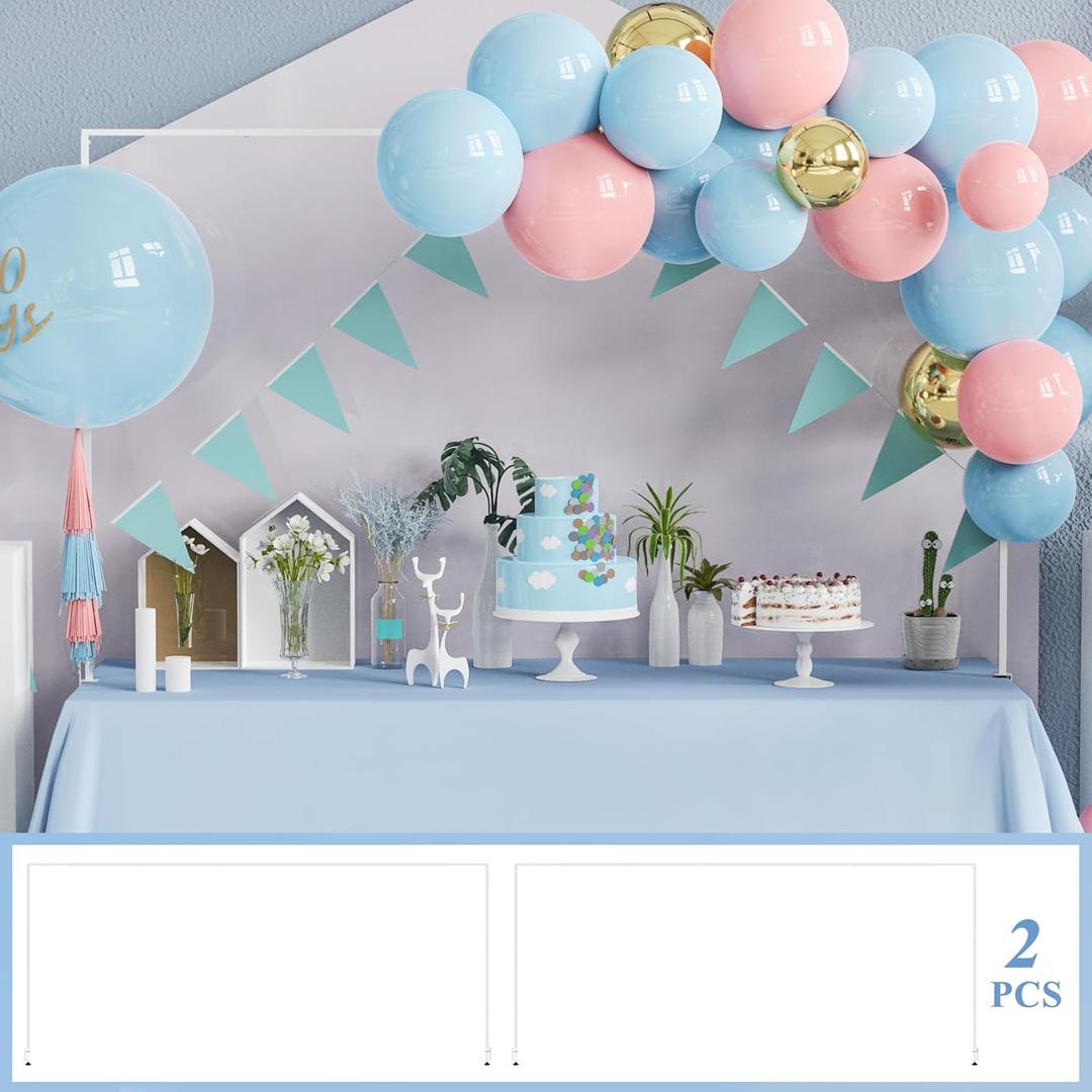 Fomcet Set of 2 Over The Table Rod Stand with Clamps 13"-42'' Tall 29"-98" Length White Metal Adjustable Table Arch Stand for Wedding Birthday Party Anniversary Decoration