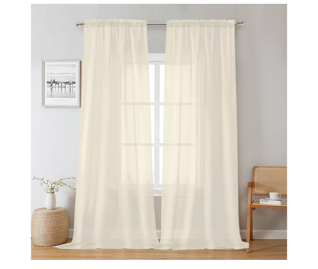 Cream Sheer Curtains 96 Inches Long 2 Panels, Elegant Light Filtering Voile Breathable Curtains, Gauzy Window Decor with Top Dual Rod Pocket for Living Room Bedroom, Each 42" W x 96" L