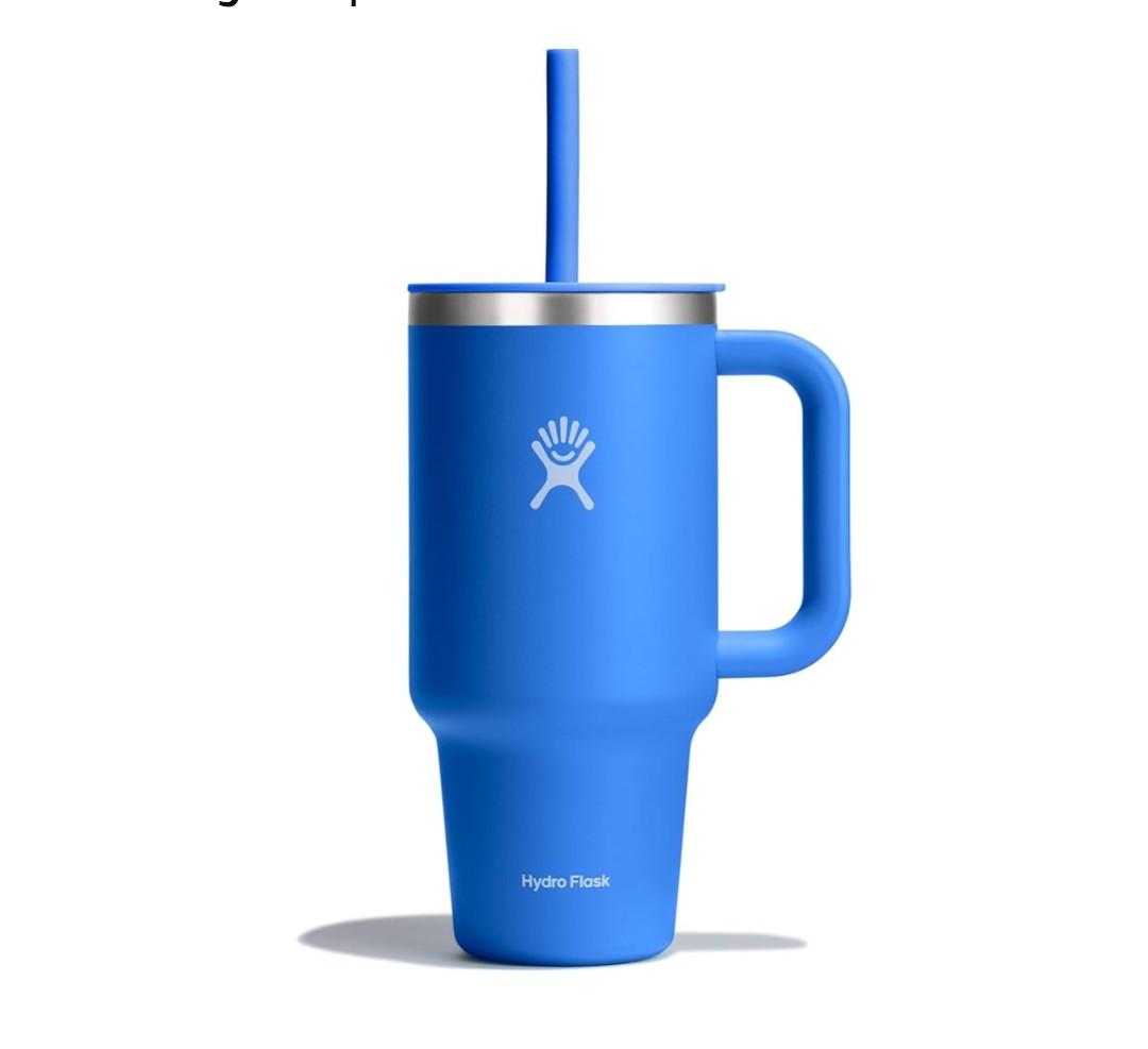 Hydro Flask Travel Tumbler with Handle, Lid and Straw - Insulated Stainless Steel in 32 Oz Blue