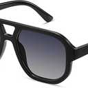 livho Trendy Polarized Square Aviator Sunglasses Women Men Square Eyewear Frame, Retro Sun Glasses for Women Men 2025 Shades Vibrant Black/Grey