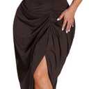 Floerns Women's Plus Size Asymmetrical Neck Long Dress Ruched Slit Hem Cocktail Dress (XX-Large Plus, Coffee Brown)