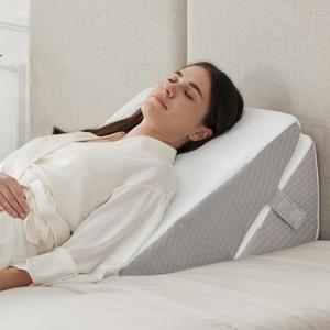 Ruqmuis Bed Wedge Pillow for Sleeping, Adjustable Wedge Pillow Set for After Surgery, Triangle Pillow for Back Pain Relief, Leg Support, Acid Reflux, Gerd, White/Grey, Size : 28*23*12 inch 
