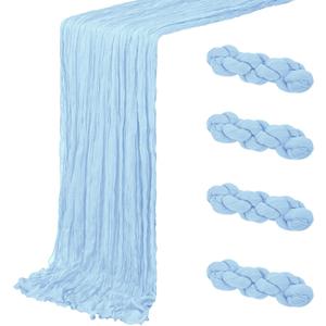 4 Pack Baby Blue Cheesecloth Table Runner 20 x 120 inch Gauze Table Runners 10 FT Long,Semi Sheer Cheese Cloth Fabric Table Runner Bulk for Wedding,Party,Baby Shower,Bridal Shower Decoration