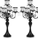 2pcs Black 5 Arm Pendant Square Crystal Table Decor 22 Inch Candle Holder,Classic Elegant Table Centerpiece Atmosphere Candle Holder for Gift Wedding Party Home Decor