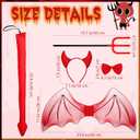 Ramede 5 Pcs Halloween Devil Costume Set Includes Devil Wings Trident Prop Bow Tie Tail Demon Horn Headband Accessories for Women Men Cosplay Carnival Themed Party Supplies, Red