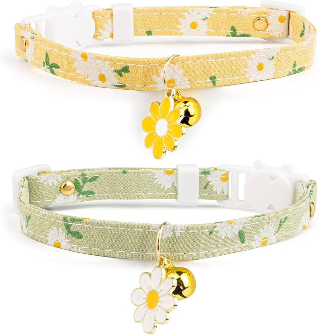 2 Pack Cotton Breakaway Cat Collar with Bell Yellow&Green Flowers Pendant Cute Kitten Cat Collar Suitable for Girls and Boys 2 Pack Cotton Breakaway Cat Collar with Bell Yellow&Green Flowers Pendant Cute Kitten Cat Collar Suitable for Girls and Boys