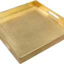 MAONAME Gold Decorative Tray with Handles, Foil Serving Tray for Ottoman, Square Coffee Table Trays for Living Room, Bathroom, 13" L x 13" W x 1.6" H