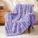 BEDELITE Faux Fur Throw Blanket for Couch, Soft and Cozy Luxurious 3D Striped Fluffy Blanket, 770GSM Thick Warm Plush Fuzzy Faux Rabbit Fur Blanket for Women Gift (Lavender, 60"x 80")