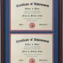 ELSKER&HOME Double Certificate Frame-Cherry Wood Color - 2.0mm Panels-Made for Document&diploma For TWO 8.5x11 Inch with Mat and 14x20 Inch without Mat(Double Mat,Navy with Red Rim)