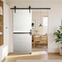 30" x 80" Melamine Integrated Barn Door Kit with 6.6FT Sliding Barn Door Hardware, Farm Doors Sliding, Waterproof Interior Barn Doors for Bathroom/Closet, No Extra Assembly, Gray