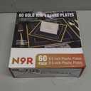 N9R 60 Pack Black Square Plastic Plates with Gold Rim Include 30 Disposable Dinner Plates 9.5 Inch and 30 Dessert Plate 6.5 Inch, Fancy Plate for Party, Wedding, Halloween and Daily Use