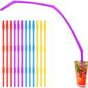 Geiserailie 12 Pieces Flexible Drinking Straws Extra Long Bendy Plastic Straws for Party Camping Limited Mobility Situations Dishwasher(Red, Yellow, Blue, Purple, 28 Inches)