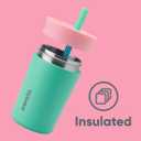 Owala Kids Insulation Stainless Steel Tumbler with Spill Resistant Flexible Straw, Easy to Clean, Kids Water Bottle, Great for Travel, Dishwasher Safe, 12 Oz, Pink and Teal (Real Cool Fish)