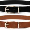 Earnda Women's Faux Leather Chic Belt for Ladies Jeans (Medium: fits waist from 29"-32", B_black&brown)