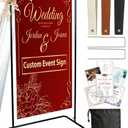 OLEEK Adjustable wedding welcome sign stand - Customizable design bundle for linen sign stand - wedding sign holder - welcome wedding sign - wedding signage with 6 Leather Hanging straps