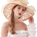 Womens Organza Church Derby Tea Party Hats Wedding Fascinator Hat Anti Wide Brim Sun Big Hats (Style7-NEW Khaki)