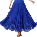 CISMARK Mesh Elegant Ballroom Latin Dance Party Long Swing Belly Dance Skirt for Women (XL)